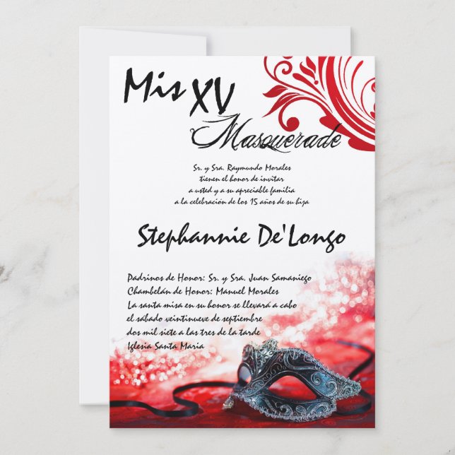 Invitación 5x7 Masquerade Quinceanera Birthday Invitation (Anverso)