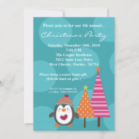 5x7 Modern Penguin Tree Christmas Party Invitation