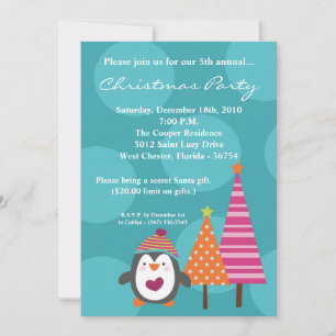 Invitación 5x7 Modern Penguin Tree Christmas Party Invitation