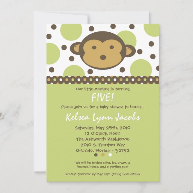 Invitación 5x7 Neut Modern Mod Monkey Cumpleaños Par Invitaci (Anverso)