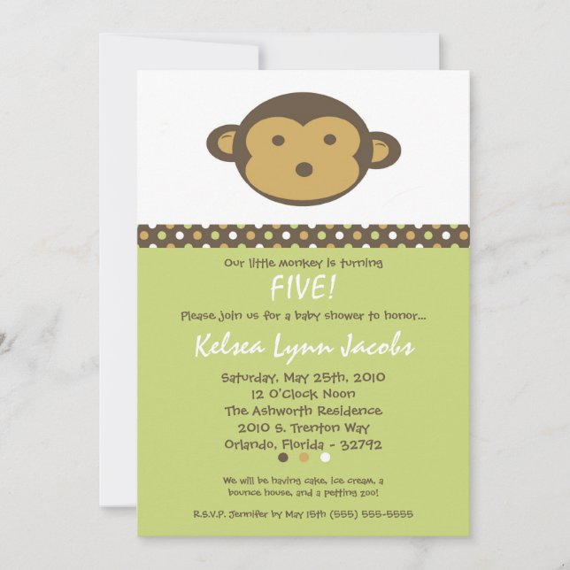 Invitación 5x7 Neut Modern Mod Monkey Cumpleaños Par Invitaci (Anverso)