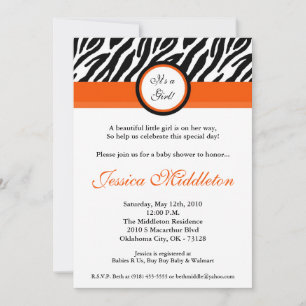 Invitación 5x7 Orange Zebra Print Baby Shower Invitation