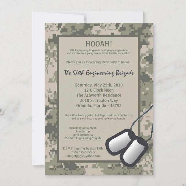 Invitación 5x7 que va lejos impresión del ACU de Camo del (Anverso)