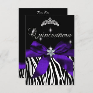Invitación 5x7 Quinceanera Púrpura Zebra Blanco Negro