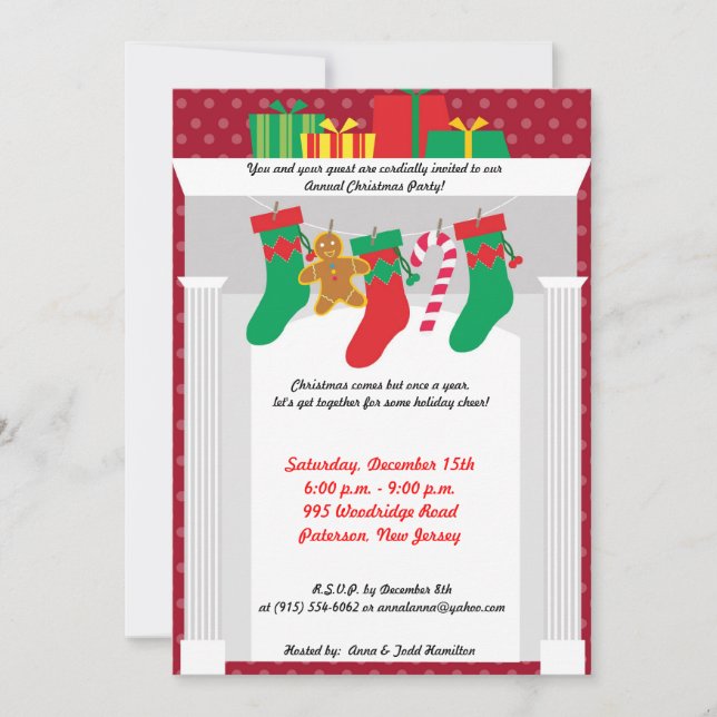 Invitación 5x7 Stocking / Presents on Fire Place Invitation (Anverso)