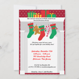 Invitación 5x7 Stocking / Presents on Fire Place Invitation