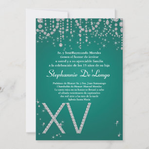 Invitación 5x7 Teal Diamond Quinceanera Birthday Invitation