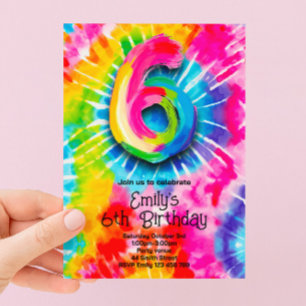 Invitación 6º Cumpleaños Tie Dye