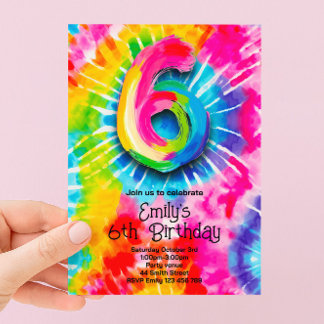 Invitación 6º Cumpleaños Tie Dye