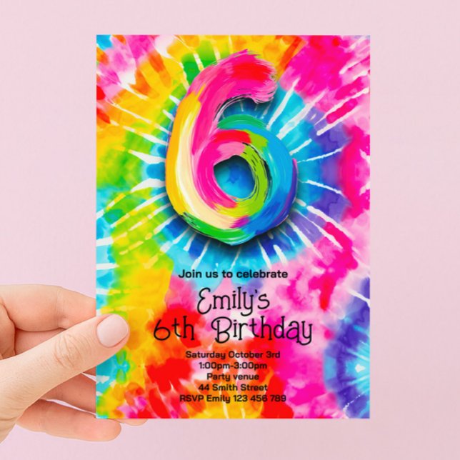 Invitación 6º Cumpleaños Tie Dye (Subido por el creador)