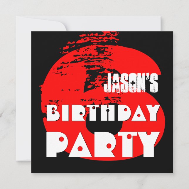 Invitación 6º Día de Fiesta de Cumpleaños Diseño Grunge de 6  (Anverso)