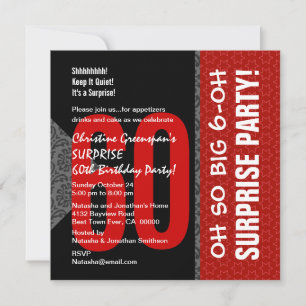 Invitación 60ª sorpresa Diagonal rojo negro y blanco