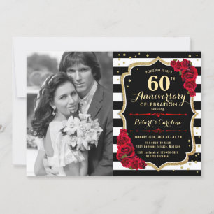 Invitación 60º Aniversario con Foto - Dorado Negro Rojo