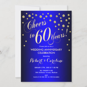 Invitación 60º Aniversario de Boda - Azul Real y Dorado