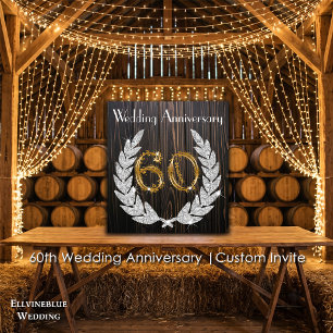 Invitación 60º Aniversario de Boda Madera Rústica y Oro