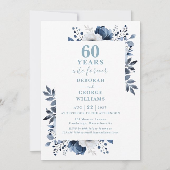 Invitación 60º Aniversario de Boda Monograma Floral de Verdor (Anverso)