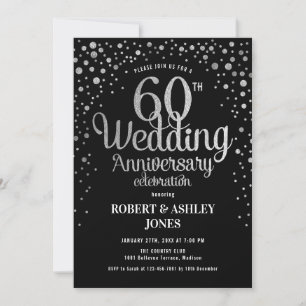 Invitación 60º Aniversario de Boda - Negro y Plata