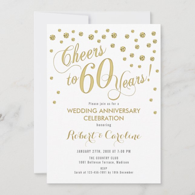 Invitación 60º Aniversario de Boda - Oro y Blanco (Anverso)