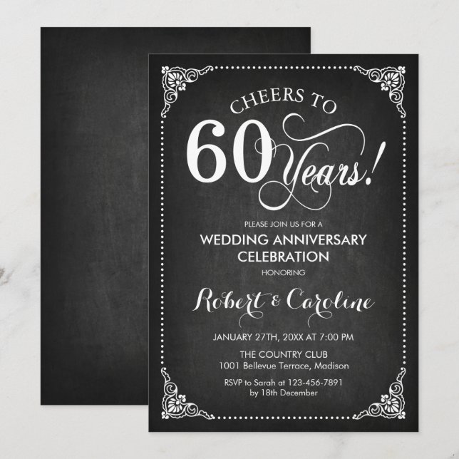 Invitación 60º Aniversario de Boda - Pizarra Blanca (Anverso / Reverso)