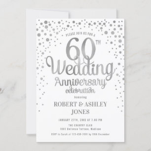 Invitación 60º Aniversario de Boda - Plata y Blanco