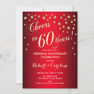 Invitación 60º Aniversario de Boda - Rojo y Dorado