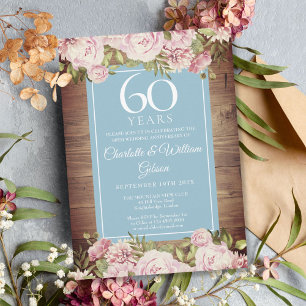 Invitación 60º Aniversario de Boda Rosas Rústicas Verdor 