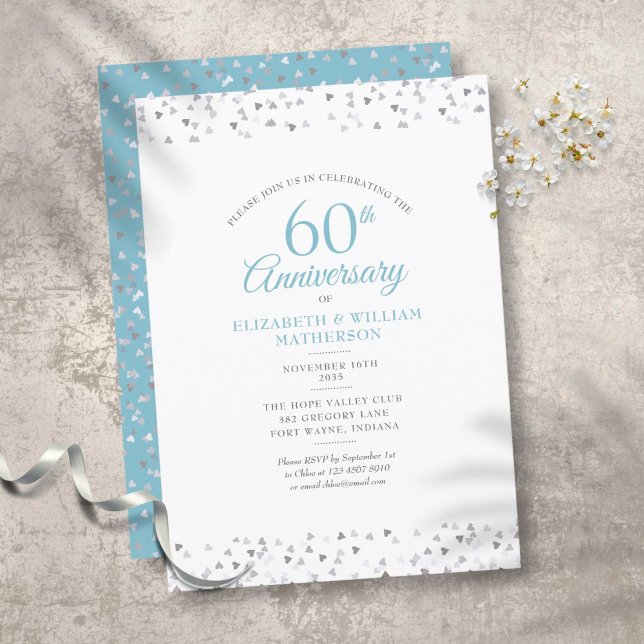 Invitación 60º Aniversario de Bodas de Diamante Corazones de  (60th Diamond Wedding Anniversary Love Hearts Invitation)