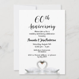 Invitación 60º aniversario de bodas de diamante dos cisnes bl