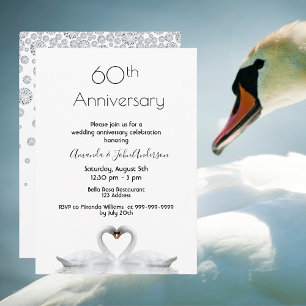 Invitación 60º aniversario de bodas de diamante dos cisnes bl