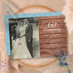 Invitación 60º Aniversario de Bodas de Diamante Foto Madera R