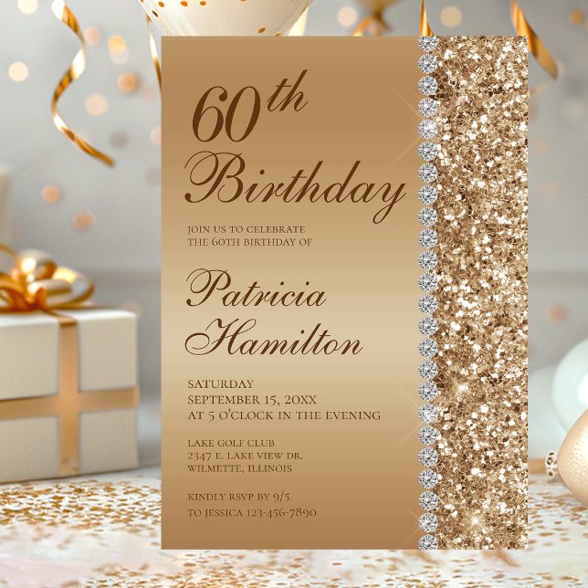 Invitación 60º Cumpleaños Elegante Oro (Subido por el creador)