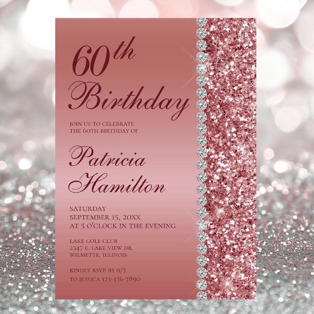 Invitación 60º Cumpleaños Elegante Rosa Dorado (Subido por el creador)