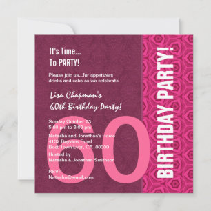Invitación 60º cumpleaños Moderno Rosa y Vino C949A