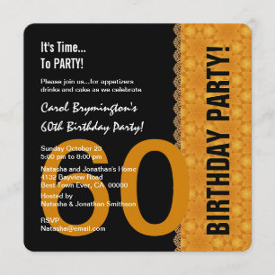 Invitación 60º cumpleaños negro y oro con Lace V02