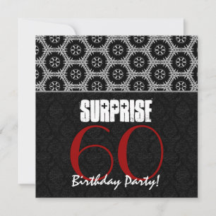 Invitación 60º cumpleaños sorpresa rojo negro blanco V02B2