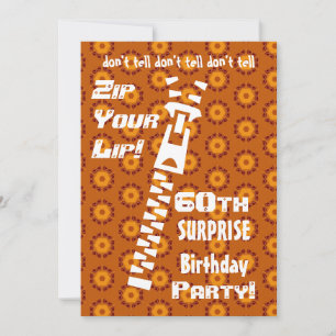Invitación 60º SORPRESA Naranja de oro cumpleaños Zip Lip