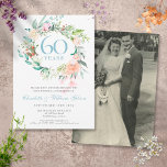 Invitación 60.ª | 75° Aniversario de sus Rosas de fotografía<br><div class="desc">Invitación de los 60 o 75 años de boda con una delicada acuarela floral y vegetal. Personalice su información especial sobre el aniversario del diamante o el platino. En el reverso se muestra la foto de su boda haciendo un agradable toque de queda para que sus invitados lo conserven. Diseñado...</div>