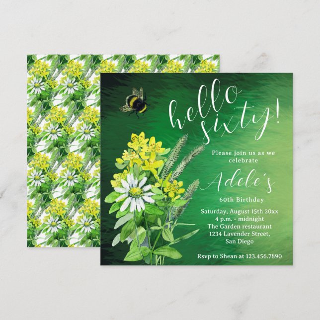 Invitación 60.ª acuarela de flores silvestres (Anverso / Reverso)