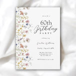 Invitación 60.ª acuarela Flores silvestres<br><div class="desc">Hermosa y femenina, esta invitación a la fiesta de cumpleaños número 60 inspirada en la naturaleza celebra un cumpleaños de estilo elegante. Este encantador diseño floral acuático tiene flores silvestres en tonos pastel mezclados a lo largo del borde izquierdo. Todo el texto puede ser personalizado para su fiesta. ¡Puedes editar...</div>