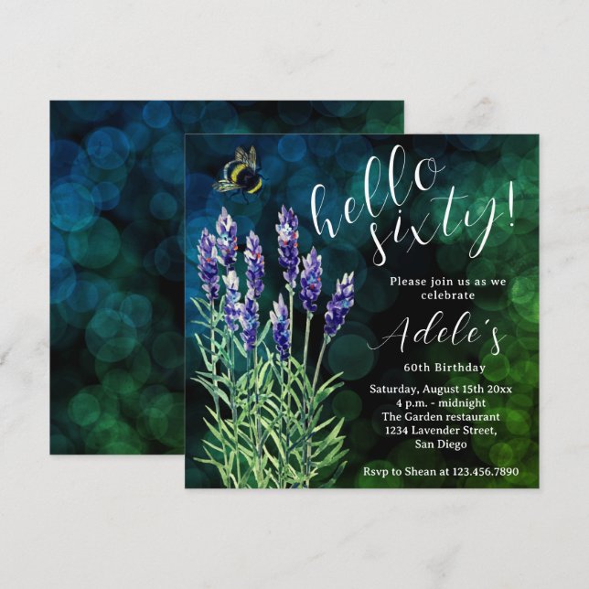 Invitación 60.ª acuarela Lavender (Anverso / Reverso)