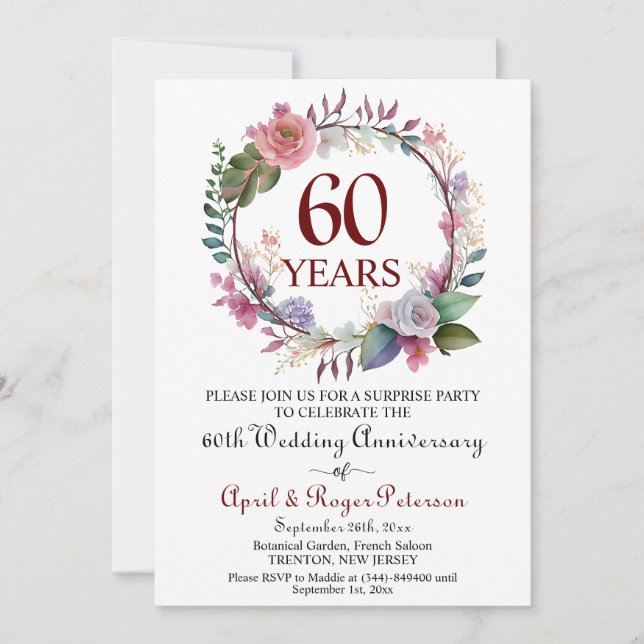 Invitación 60.ª Boda Aniversario de la Sorpresa del Diamante  (Anverso)