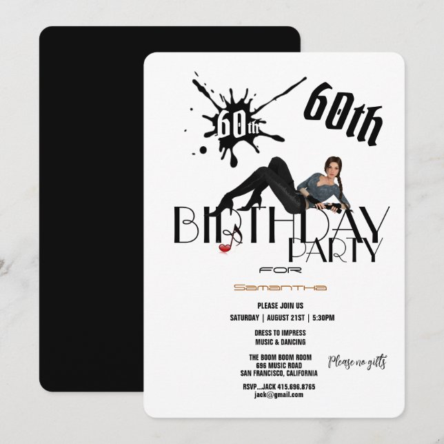 Invitación 60.ª Dama Clásica de la Fiesta de Cumpleaños Única (Anverso / Reverso)