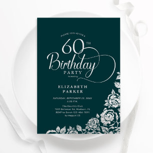Invitación 60.ª festividad Rosas elegantes de plata verde esm