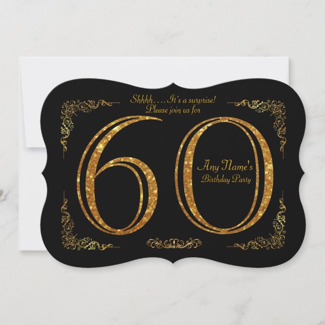 Invitación 60.ª fiesta de cumpleaños 60.ª, gran Gatsby, negro (Anverso)