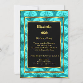 Invitación 60.ª fiesta de cumpleaños Art Déco Verde azulado A