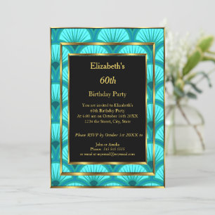 Invitación 60.ª fiesta de cumpleaños Art Déco Verde azulado A