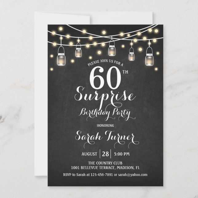 Invitación 60.ª Fiesta de Cumpleaños - Blancas de Chalkboard (Anverso)