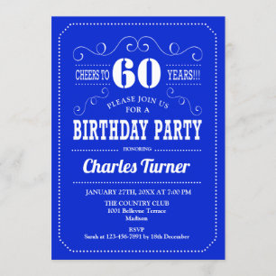 Invitación 60.ª Fiesta de Cumpleaños - Blanco Azul Real