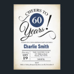 Invitación 60.ª fiesta de cumpleaños - Blanco negro azul de l<br><div class="desc">Invitación a la fiesta de cumpleaños número 60 en negro blanco azul marino con un fondo retro cremoso. ¡Salud a 60 años! Se puede personalizar en cualquier año. Por favor,  envíeme un mensaje si necesita más personalización.</div>