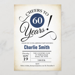 Invitación 60.ª fiesta de cumpleaños - Blanco negro azul de l